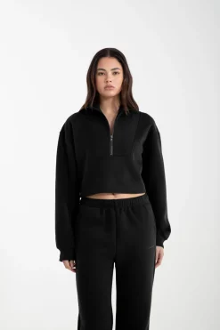 Arlo 1/2 Crop Sweater (Black)<ALL FENIX Hot